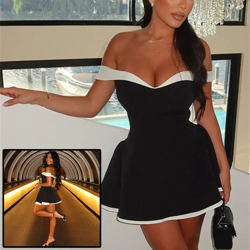 Women's Black And White Patchwork Summer Dress