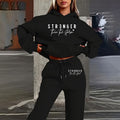 Women's Solid 2-Piece Set Letter Print Hoodie With Pocket & Drawstring Jogger Pants Casual Tracksuit