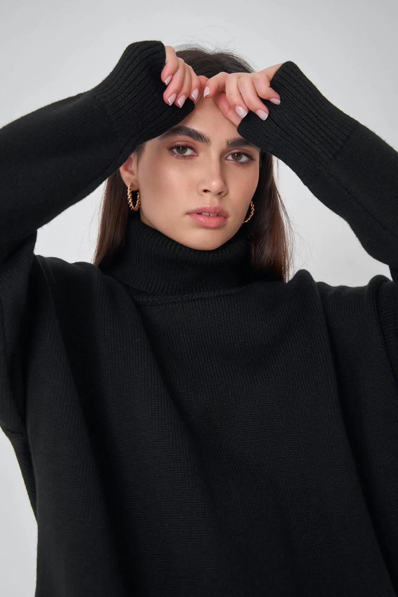 Fashion Women's Turtleneck Sweater Autumn Winter New Knit Pullover Oversized Jumper Female Loose Casual Solid White Sweater Tops