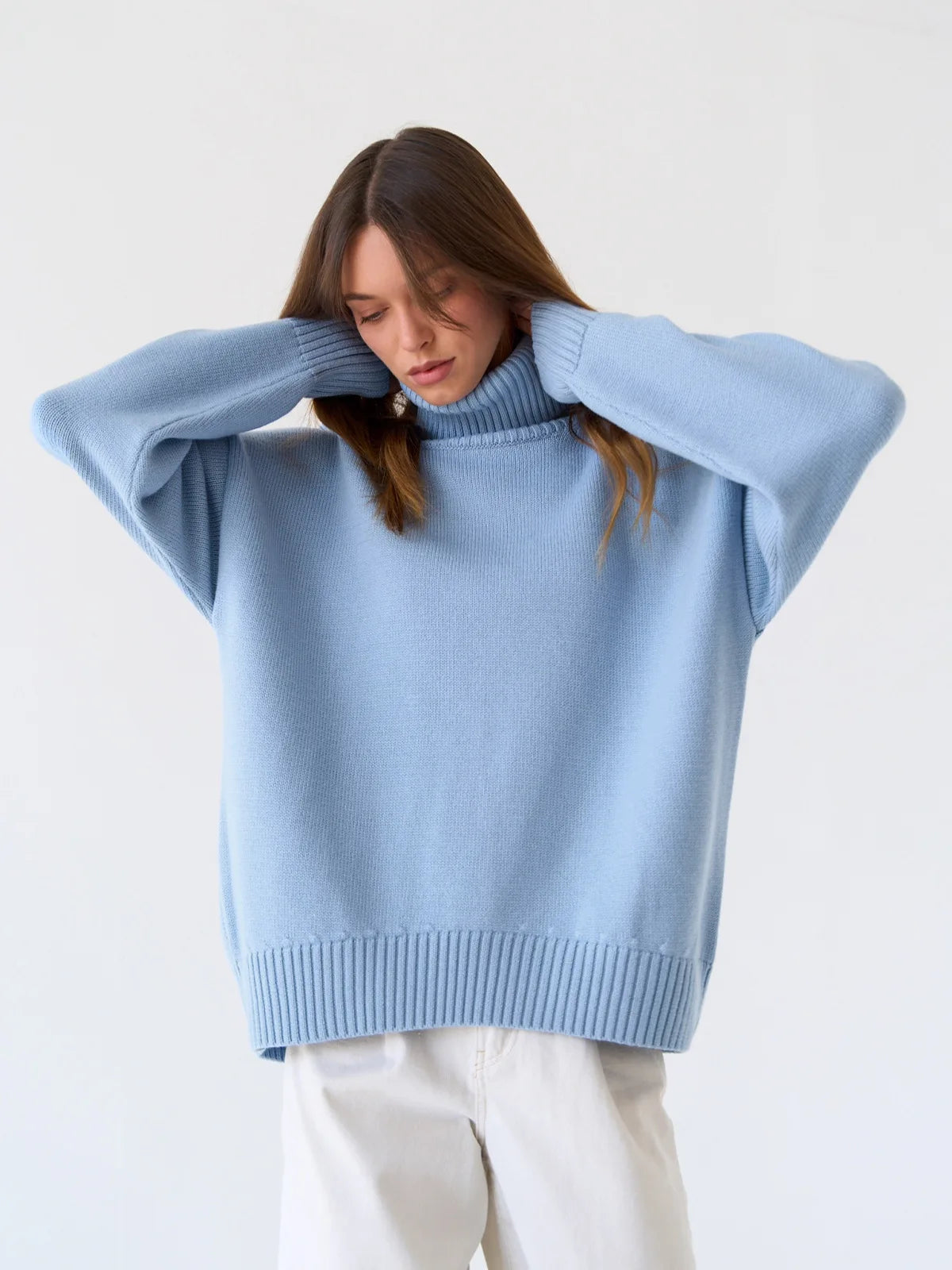 Fashion Women's Turtleneck Sweater Autumn Winter New Knit Pullover Oversized Jumper Female Loose Casual Solid White Sweater Tops